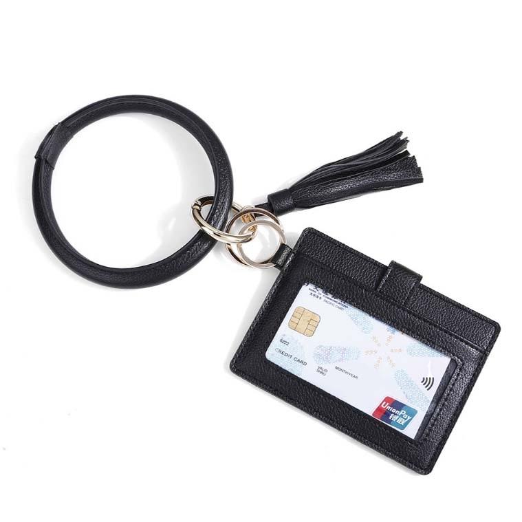 Pu Leather Wrist Ring Key Chain Coin Purse Black - Black Snake