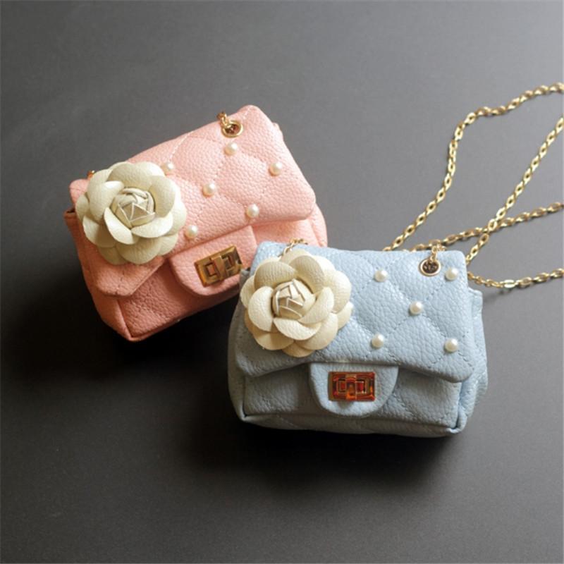 Glitter Flower Chain Kid Shoulder Bag - Black