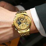 Waterproof Luminous Quartz Watch with Multifunctional Design - Inter-Gold Black Surface