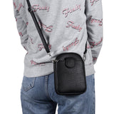 Litchi Texture Phone Crossbody Bag Leather Case For 5.5 Inch - 7.2 Inch Phones - Black - Low Angle