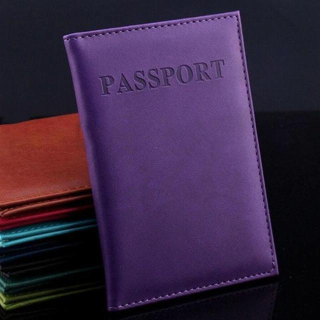 Travel Passport Cover Faux Leather Holder - Purple