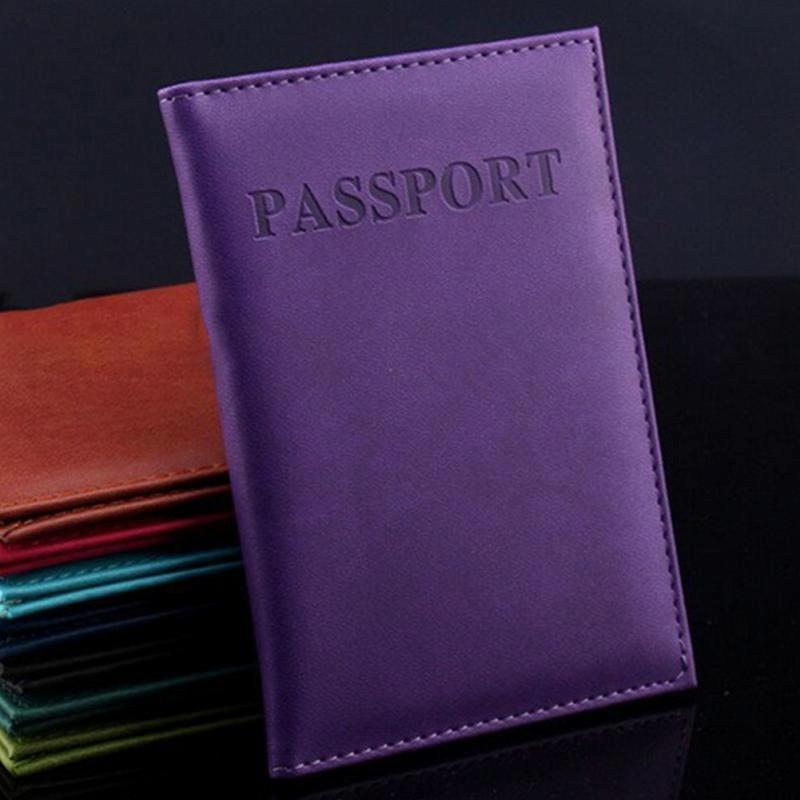 Travel Passport Cover Faux Leather Holder - Purple