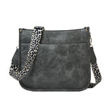 Leopard Print Waterproof Crossbody Tote Bag - Grey - Front View
