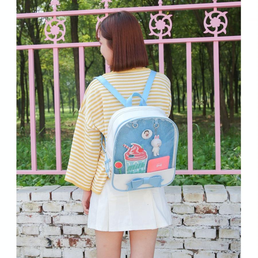 Mini Clear Kids Backpack with Bow - Perfect for School - Black Pink