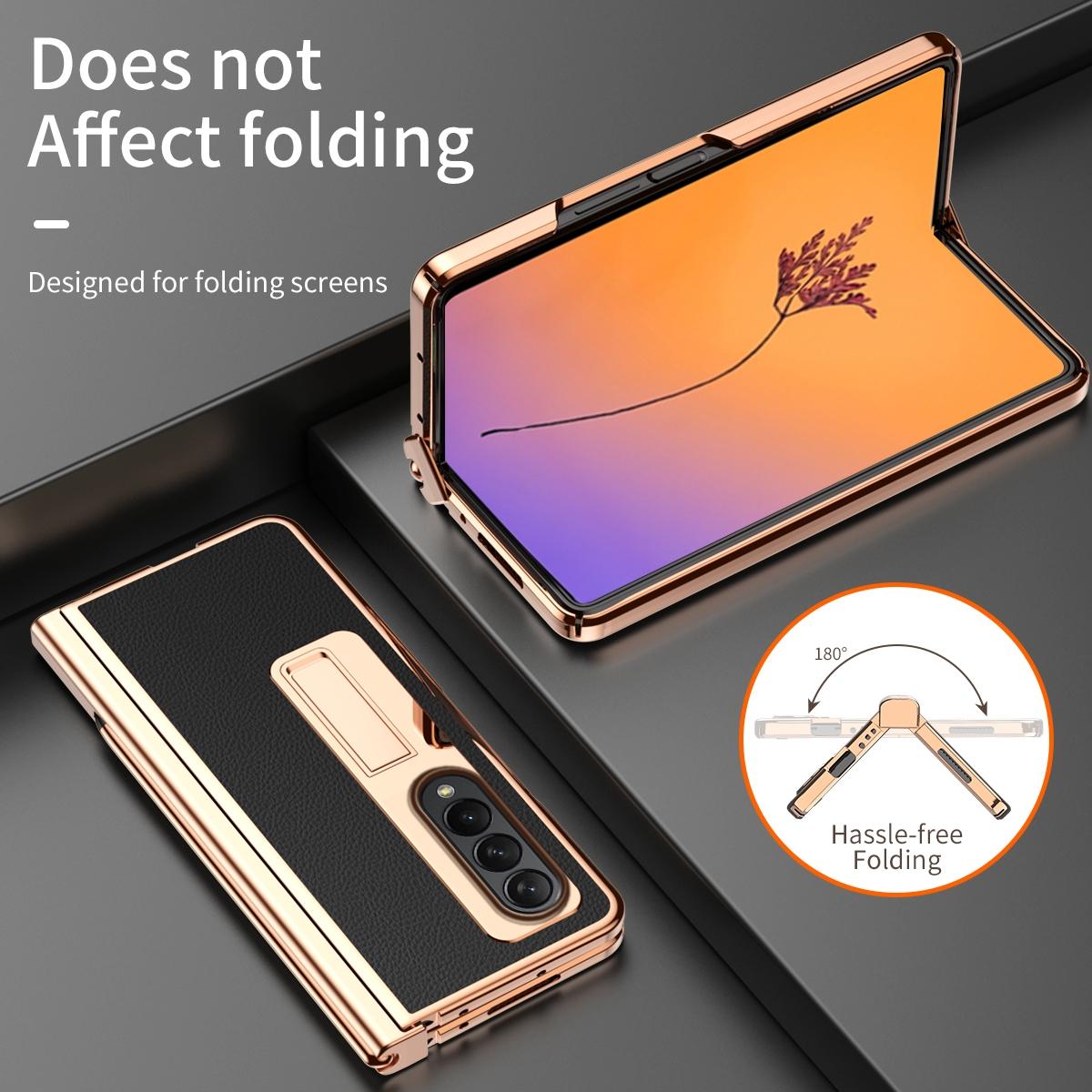 For Samsung Galaxy Z Fold4 5G Premium Litchi Leather Hinged Phone Case - With Pen - Black