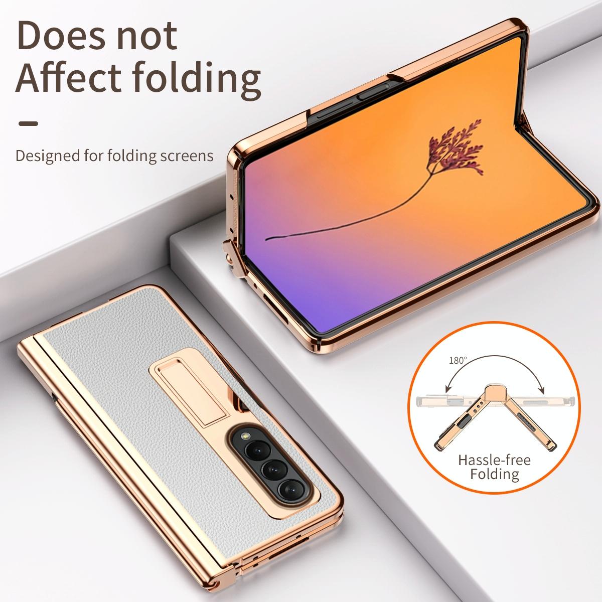 For Samsung Galaxy Z Fold4 5G Premium Litchi Leather Hinged Phone Case - With Pen - Black