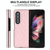 For Samsung Galaxy Z Fold4 5G Foldable Microfiber Phone Case - Rhombic Design - Pink - Front View