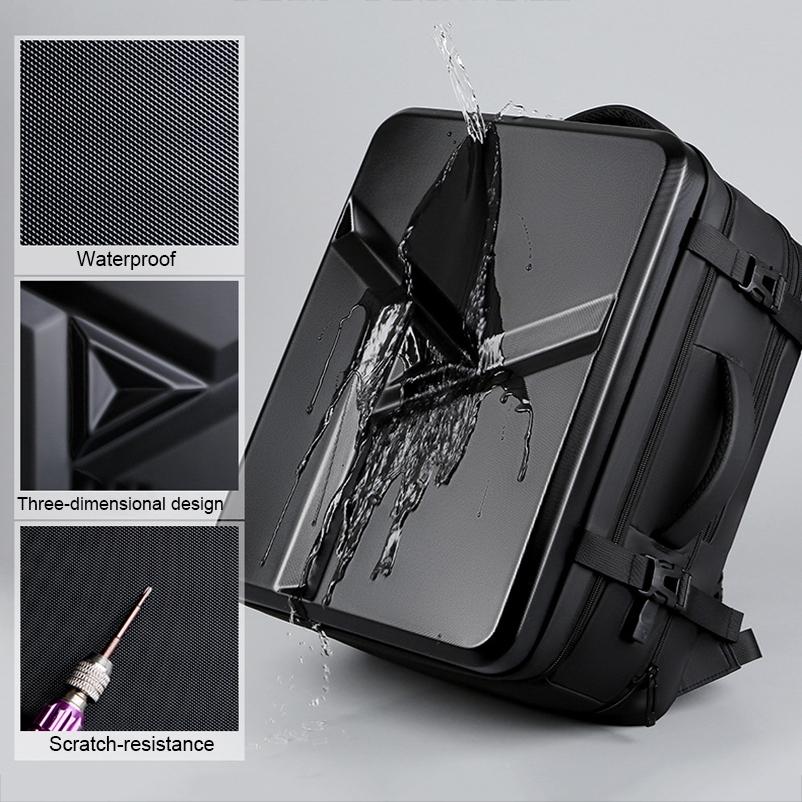 Waterproof Expandable Hard Shell Backpack with Usb Charging - Large Capacity Black - 162 Deep Gray