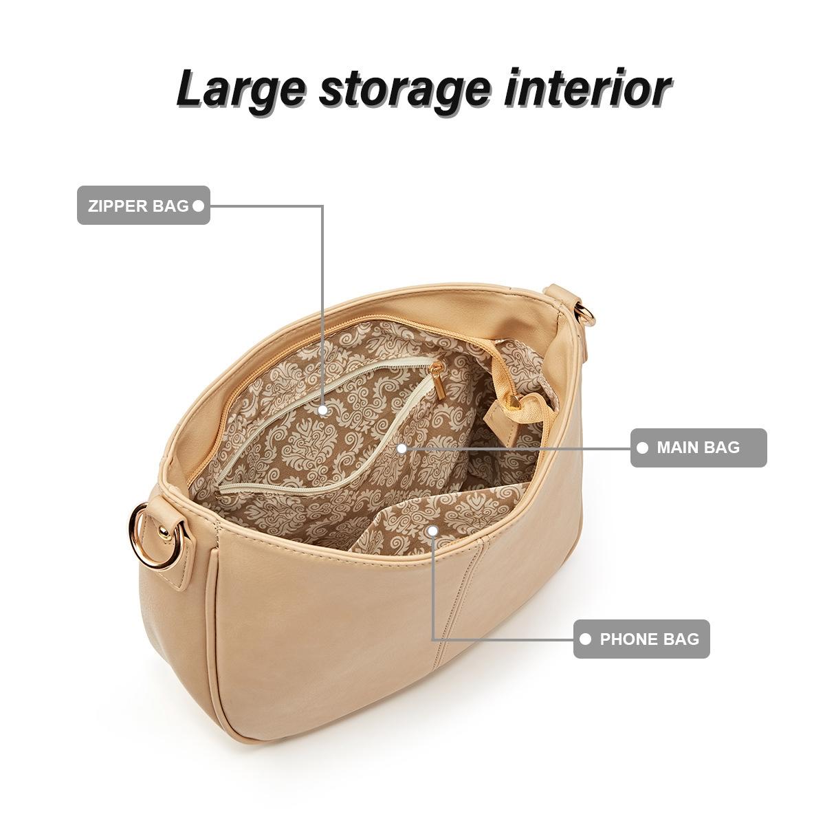 Adjustable Leather Crossbody Bag Large Capacity - Brown
