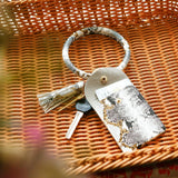 Snake Print Wrist Keychain Coin Purse Black Pu Leather Bracelet Card Case - Black