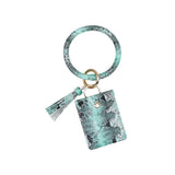 Snake Print Wrist Keychain Coin Purse Black Pu Leather Bracelet Card Case - Black