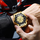 Waterproof Luminous Skeleton Watch - 30m - Full Gold Black Gold Nail - Low Angle