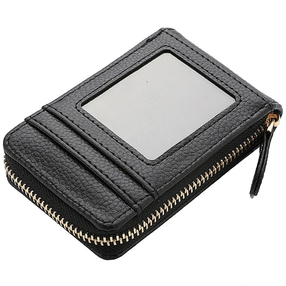 Multi Slot Short Card Holder With Zipper Coin Purse Pu Leather - Coffee