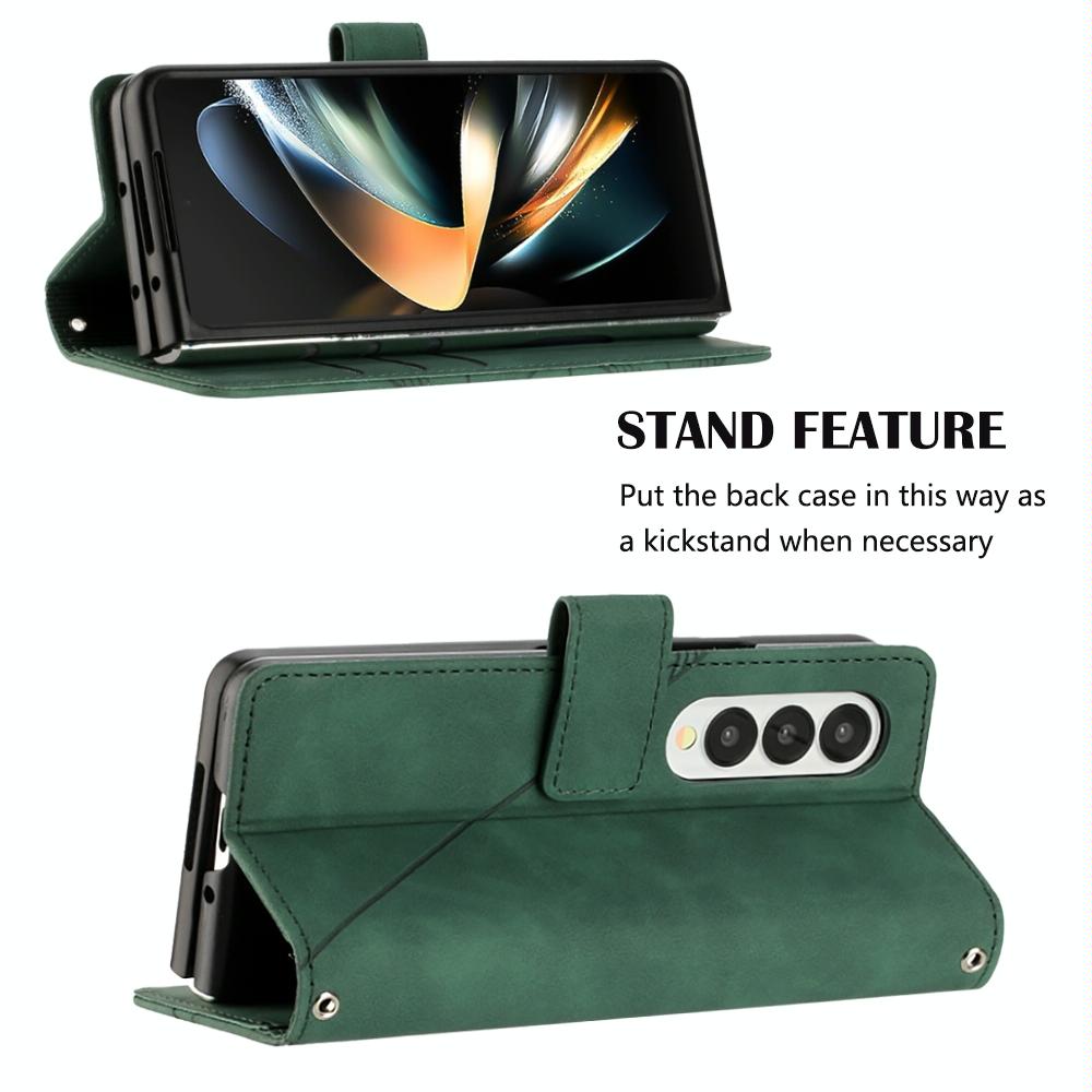 For Samsung Galaxy z Fold4 5G Embossed Leather Flip Crossbody Phone Case - 3d Design - Blue