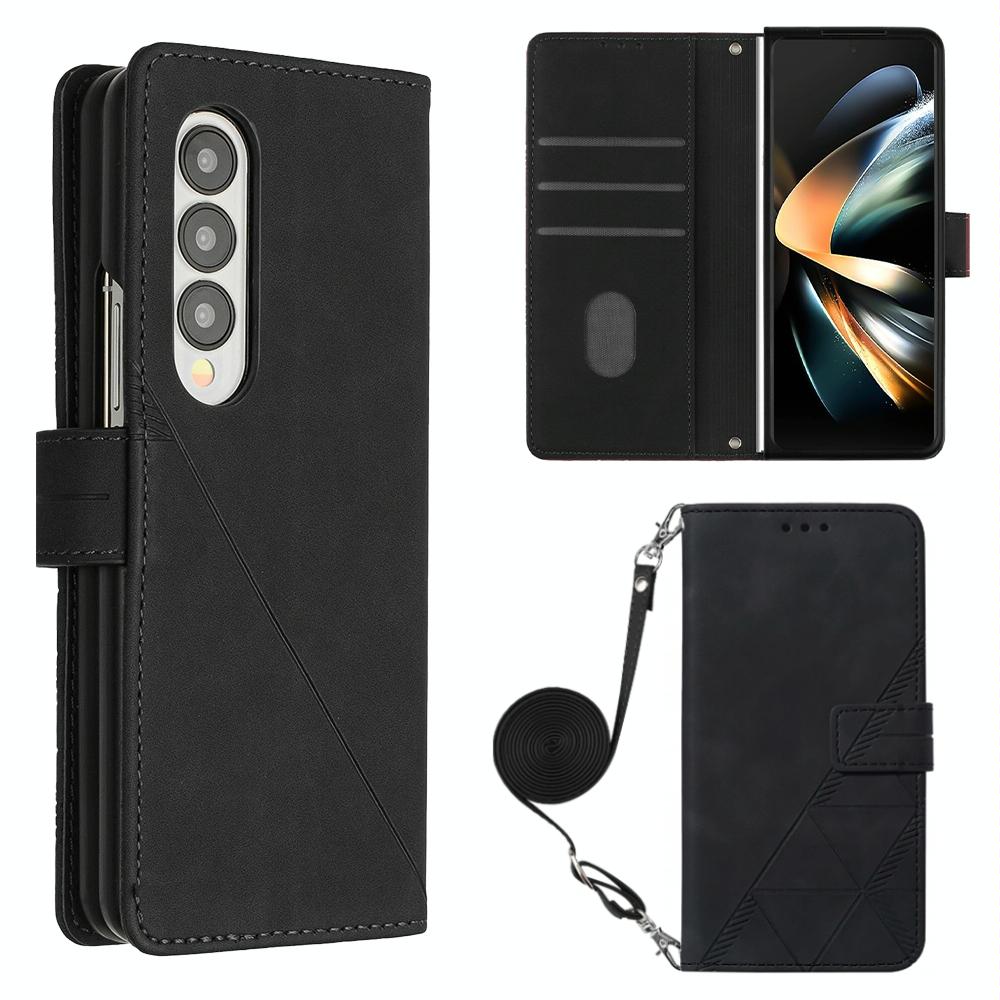 For Samsung Galaxy z Fold4 5G Embossed Leather Flip Crossbody Phone Case - 3d Design - Blue