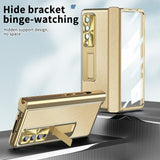 For Samsung Galaxy Z Fold4 5G Shockproof Magnetic Litchi Pattern Phone Case - Black Gold