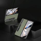 For Samsung Galaxy Z Fold4 5G Carbon Fiber Phone Case With Holder - Gold - Top-Down View