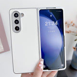 For Samsung Galaxy Z Fold4 5G Shiny Leather Phone Case With Metallic Finish - Black