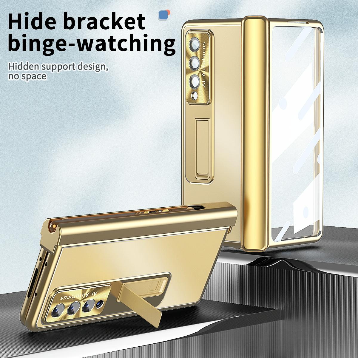 For Samsung Galaxy Z Fold4 5G Shockproof Aluminum Double Hinge Case - Black Gold