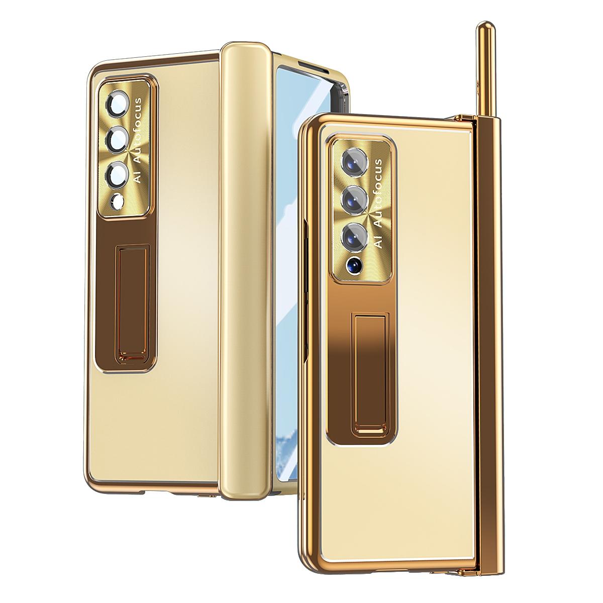 For Samsung Galaxy Z Fold4 5G Shockproof Aluminum Double Hinge Case - Black Gold