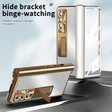 For Samsung Galaxy Z Fold4 5G Shockproof Aluminum Double Hinge Case - Black Gold
