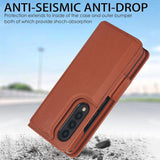 For Samsung Galaxy Z Fold4 5G Leather Phone Case With Pen Slot - Brown
