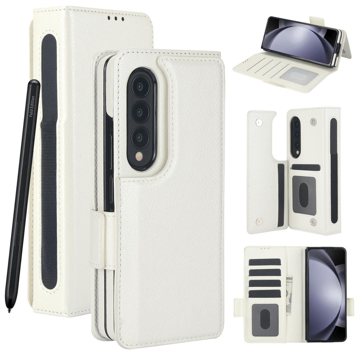For Samsung Galaxy Z Fold4 5G Leather Phone Case With Pen Slot - Brown