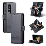 For Samsung Galaxy Z Fold4 5G Leather Magnetic Phone Case - Calf Texture - Dark Blue