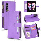 For Samsung Galaxy z Fold4 5G Zipper Leather Phone Case with Litchi Texture - Pink