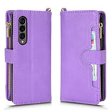 For Samsung Galaxy z Fold4 5G Zipper Leather Phone Case with Litchi Texture - Pink