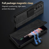For Samsung Galaxy z Fold4 5G Magnetic Snap Leather Flip Case - All-inclusive - Blue - Rear View