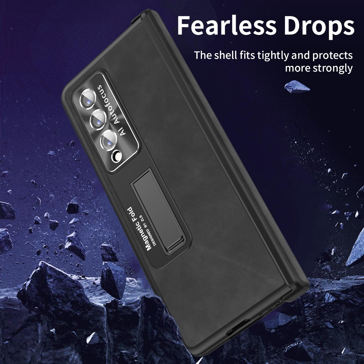 For Samsung Galaxy Z Fold4 5G Napa Texture All-In-One Phone Case - Coffee
