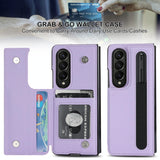 For Samsung Galaxy Z Fold4 5G Double Buckle Phone Case With Pen Slots - Purple
