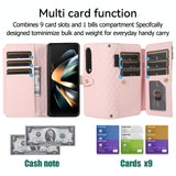 For Samsung Galaxy Z Fold4 5G Foldable Diamond Lattice Phone Case - Pink - 45-Degree Angle
