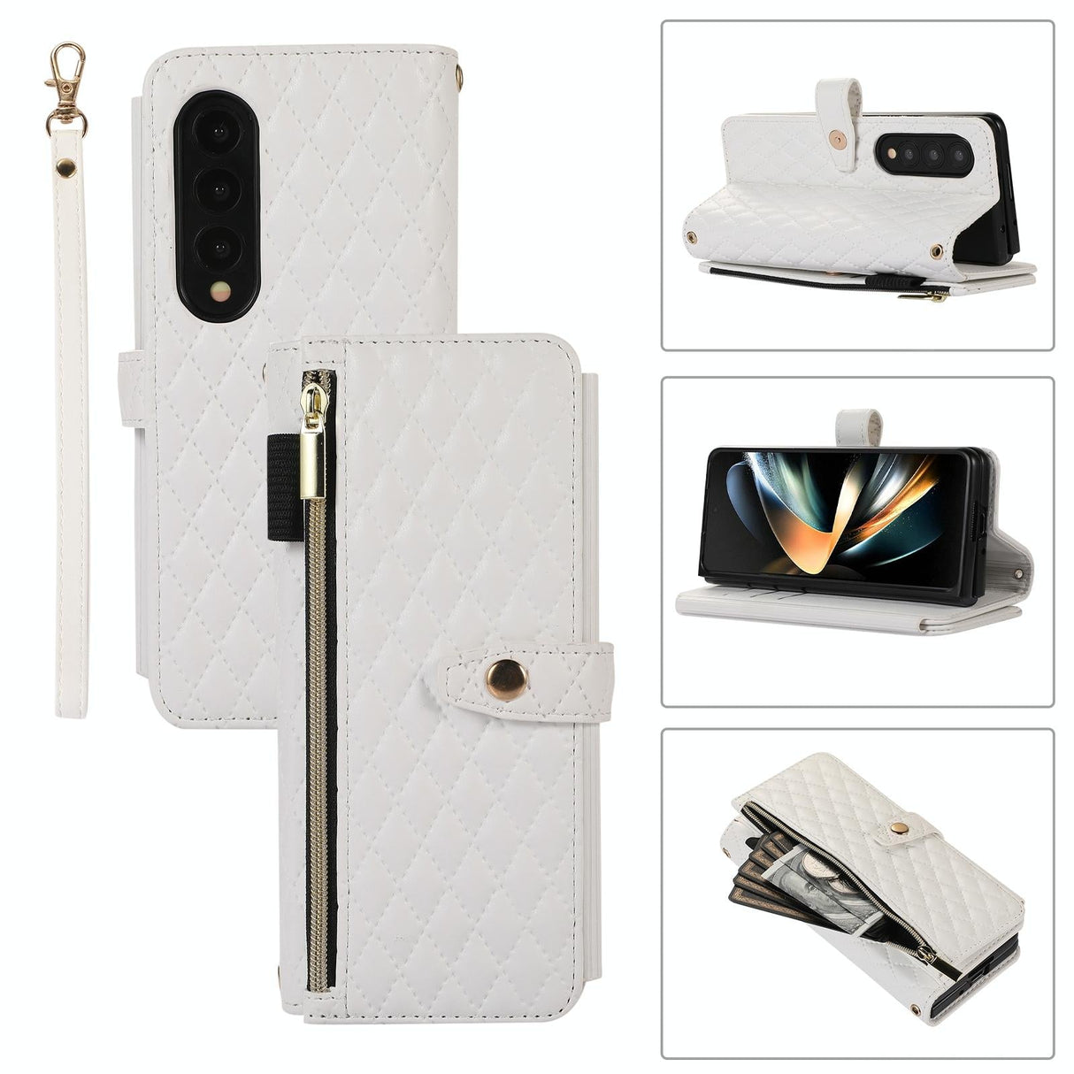 For Samsung Galaxy Z Fold4 5G Foldable Diamond Lattice Phone Case - Pink