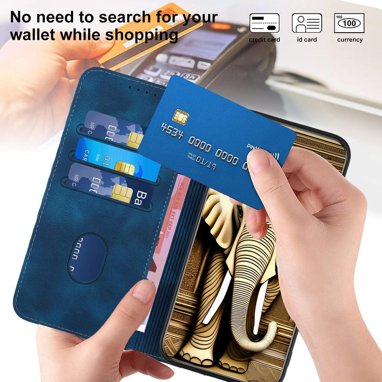 For Samsung Galaxy Z Fold4 5G Embossed Elephant Head Phone Case With Lanyard - Royal Blue