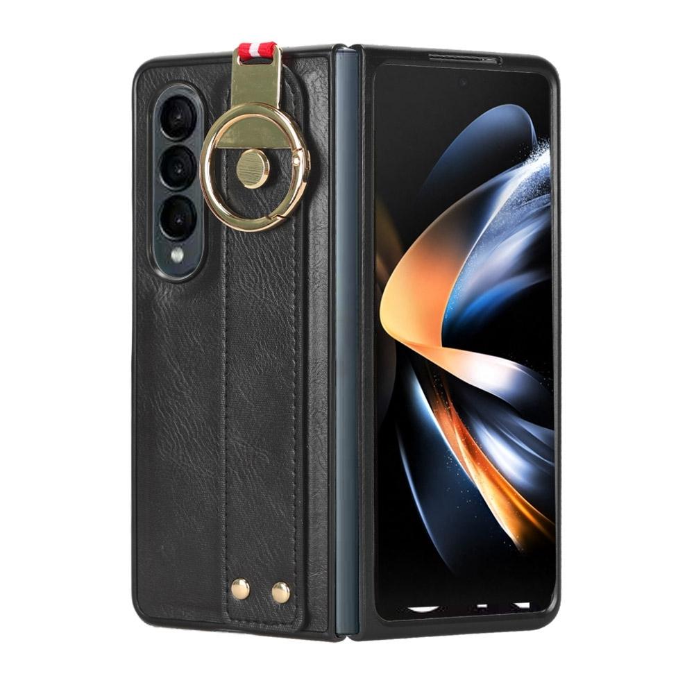 For Samsung Galaxy z Fold4 5G Leather Wristband Phone Case - Back Cover - Brown