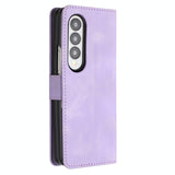 For Samsung Galaxy Z Fold4 5G Leather Phone Case With Heart Pattern - Light Blue