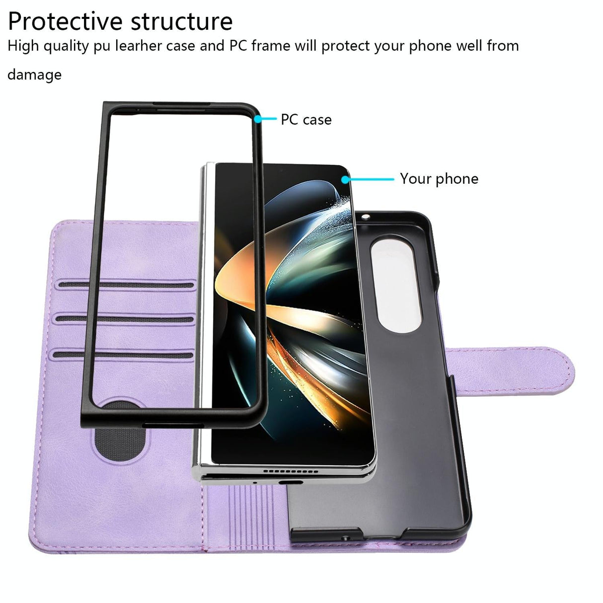 For Samsung Galaxy Z Fold4 5G Leather Phone Case With Heart Pattern - Light Blue