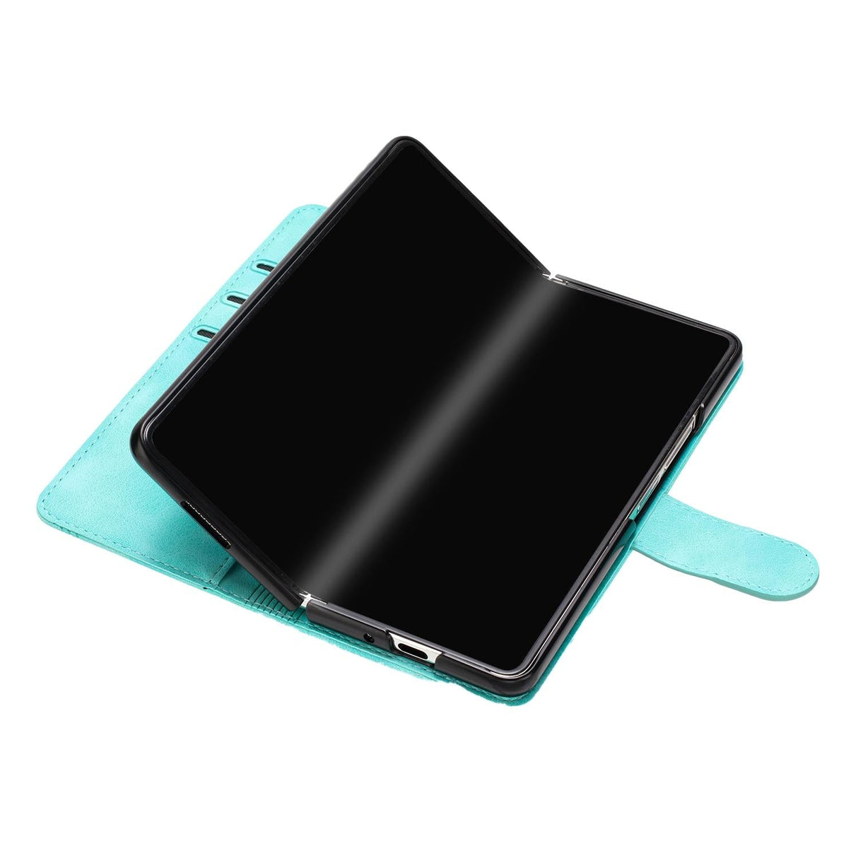 For Samsung Galaxy Z Fold4 5G Leather Phone Case With Heart Pattern - Light Blue