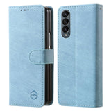 For Samsung Galaxy Z Fold4 5G Leather Texture Phone Case - Pu Tpu - Light Blue