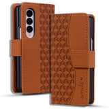 For Samsung Galaxy Z Fold4 5G Leather Phone Case With Diamond Buckle And Lanyard - Black