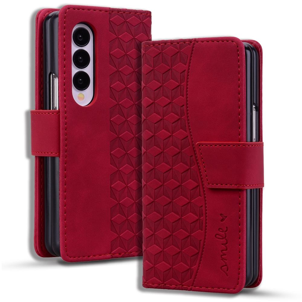 For Samsung Galaxy Z Fold4 5G Leather Phone Case With Diamond Buckle And Lanyard - Black