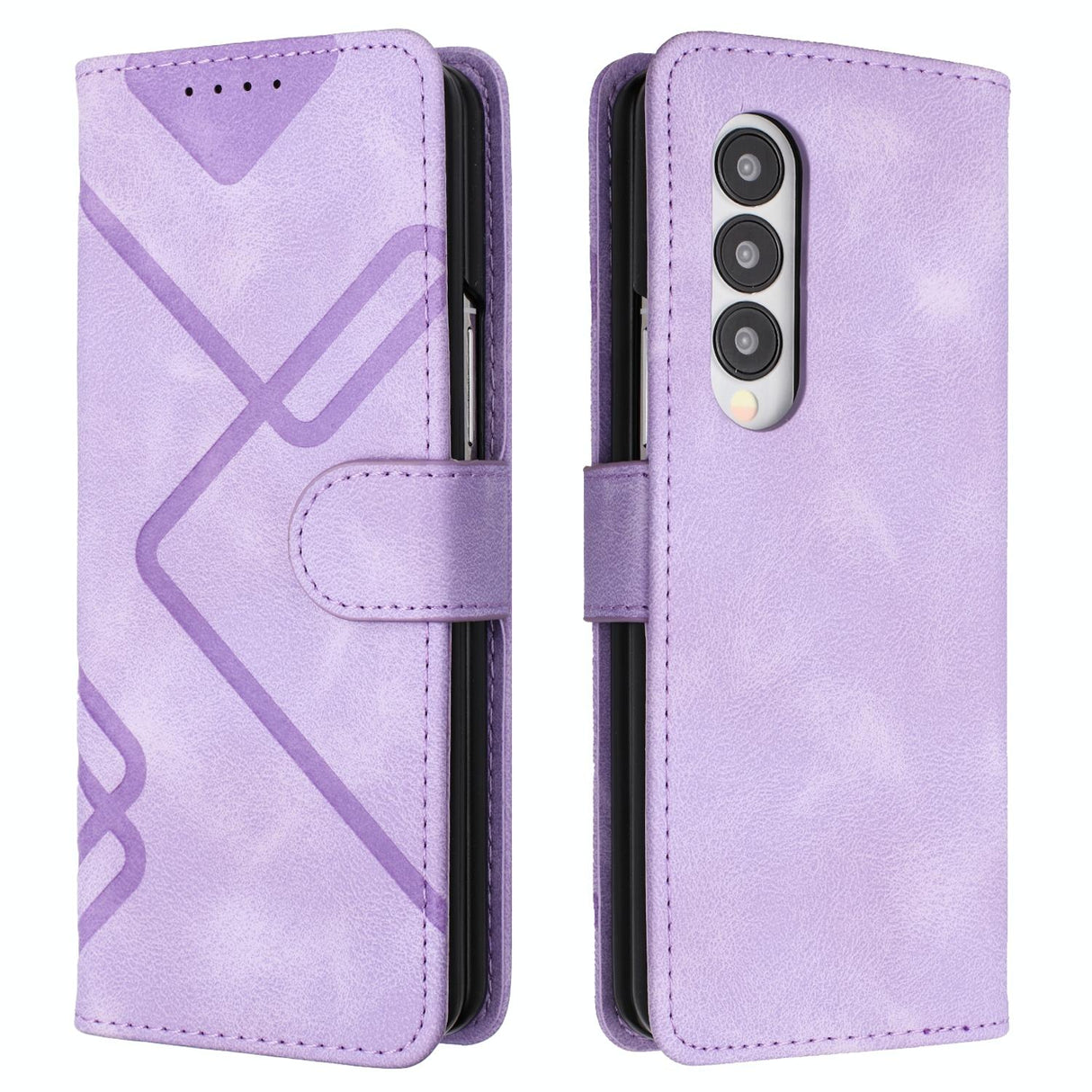 For Samsung Galaxy Z Fold4 5G Smooth Leather Phone Case - Line Pattern - Black