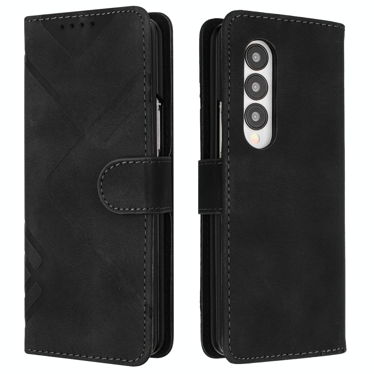 For Samsung Galaxy Z Fold4 5G Smooth Leather Phone Case - Line Pattern - Black