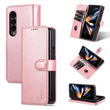 For Samsung Galaxy Z Fold4 5G Leather Phone Case - Smooth Calf Texture - Black - Front View