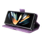 For Samsung Galaxy Z Fold4 5G Leather Dual Buckle Phone Case - Purple - 45-Degree Angle