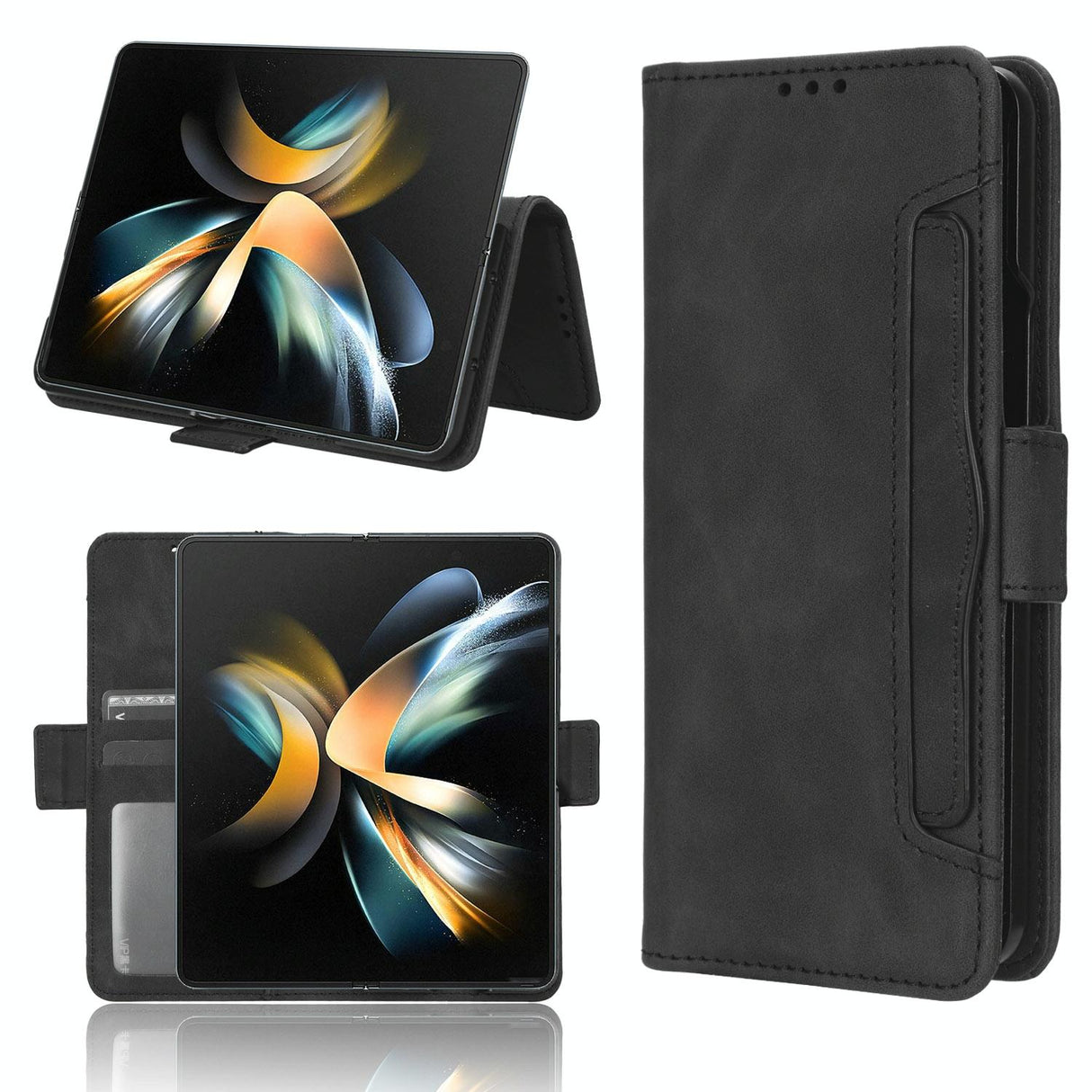 For Samsung Galaxy Z Fold4 5G Leather Phone Case With Card Slots And Calf Texture - Brown