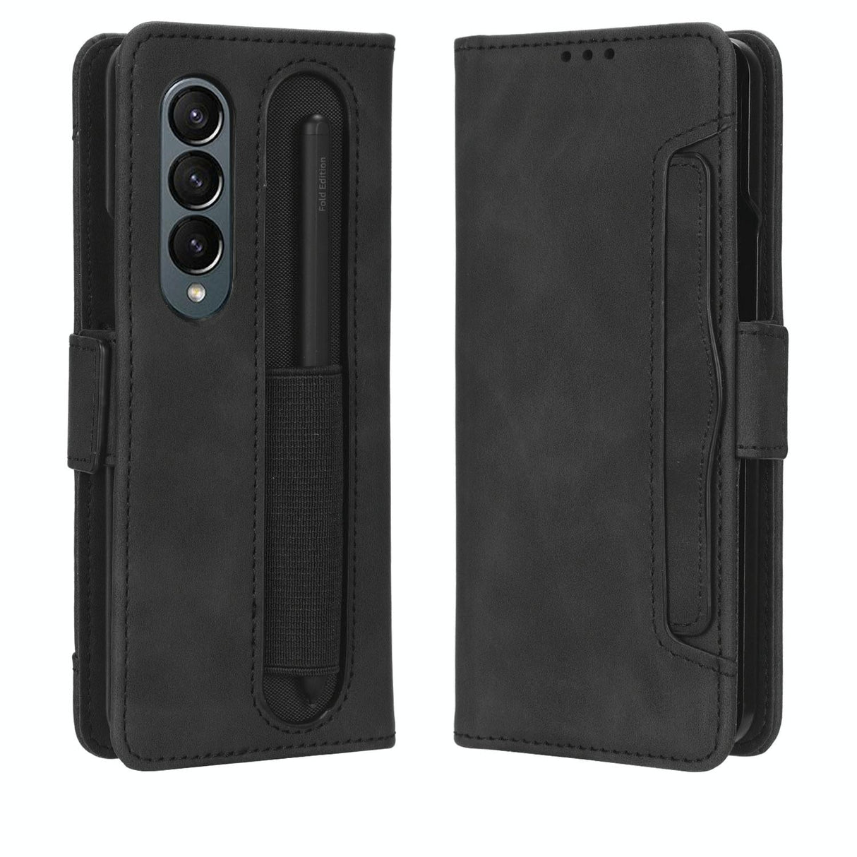 For Samsung Galaxy Z Fold4 5G Leather Phone Case With Card Slots And Calf Texture - Brown