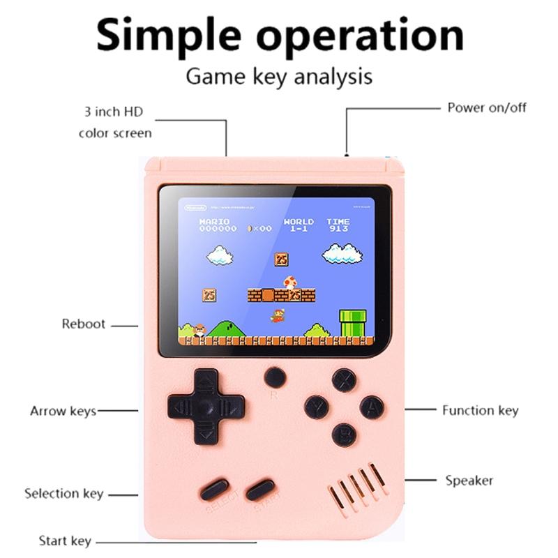 500 Classic Games Mini Handheld Console For Kids - 3.0 Inch Retro Macaron Design With Av Output - Pink